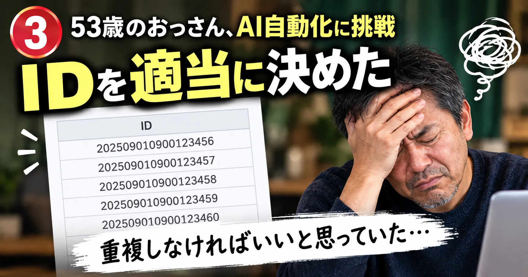 n8nとGoogleスプレッドシートでIDを適当に決めて管理しづらくなった失敗を表す画像